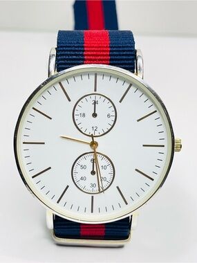 Aldo Navy and Red Stripe Men's Nylon Strap Watch